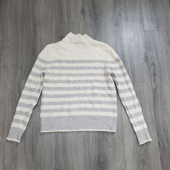 Magaschoni Sweater Women Large Cream Gray Stripe Cashmere Wool Classic Preppy - Picture 3 of 7